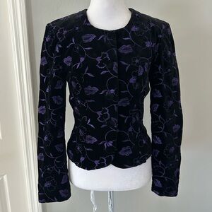 Monsoon Twilight Velvet Embroidered Floral Jacket Black Purple Size 8